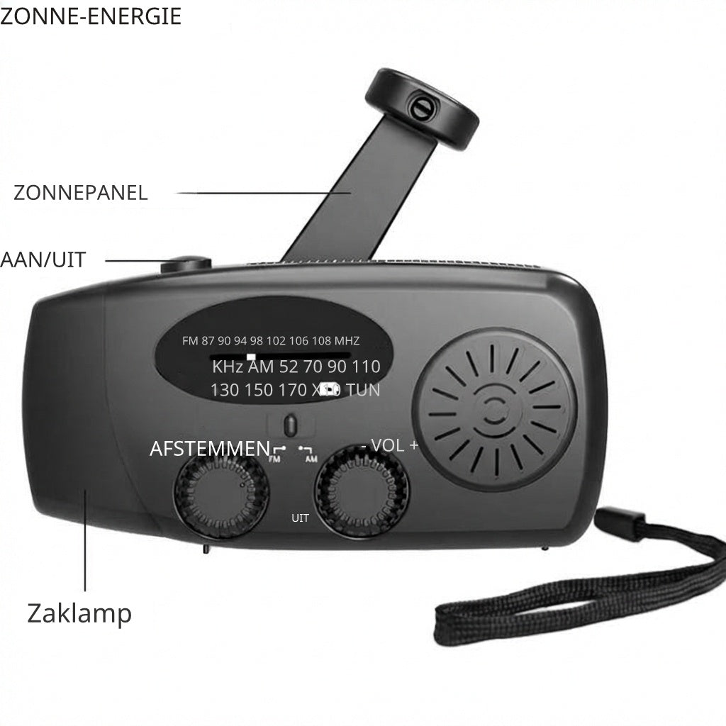 Entry-level Emergency Radio AM/FM – Compact 2,000mAh Power Bank – Solar, Dynamo & LED Flashlight