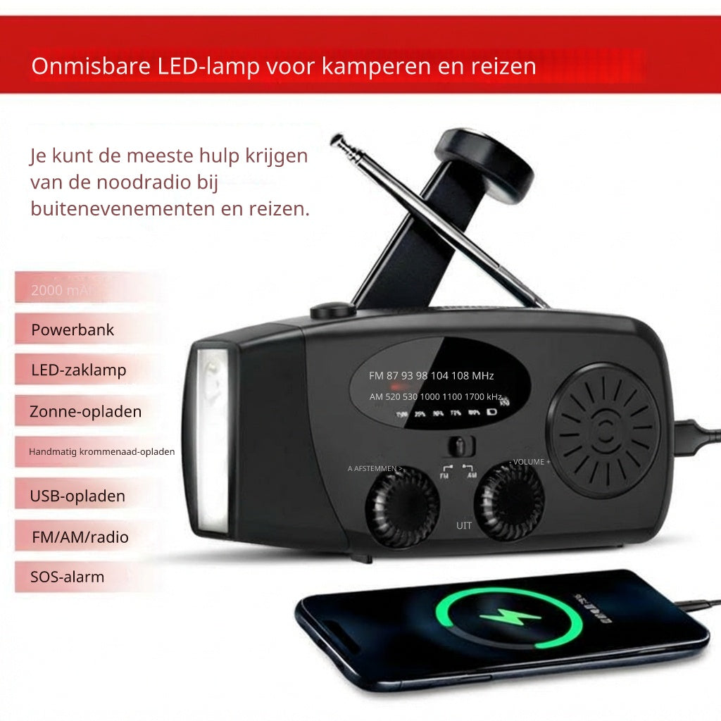 Entry-level Emergency Radio AM/FM – Compact 2,000mAh Power Bank – Solar, Dynamo & LED Flashlight