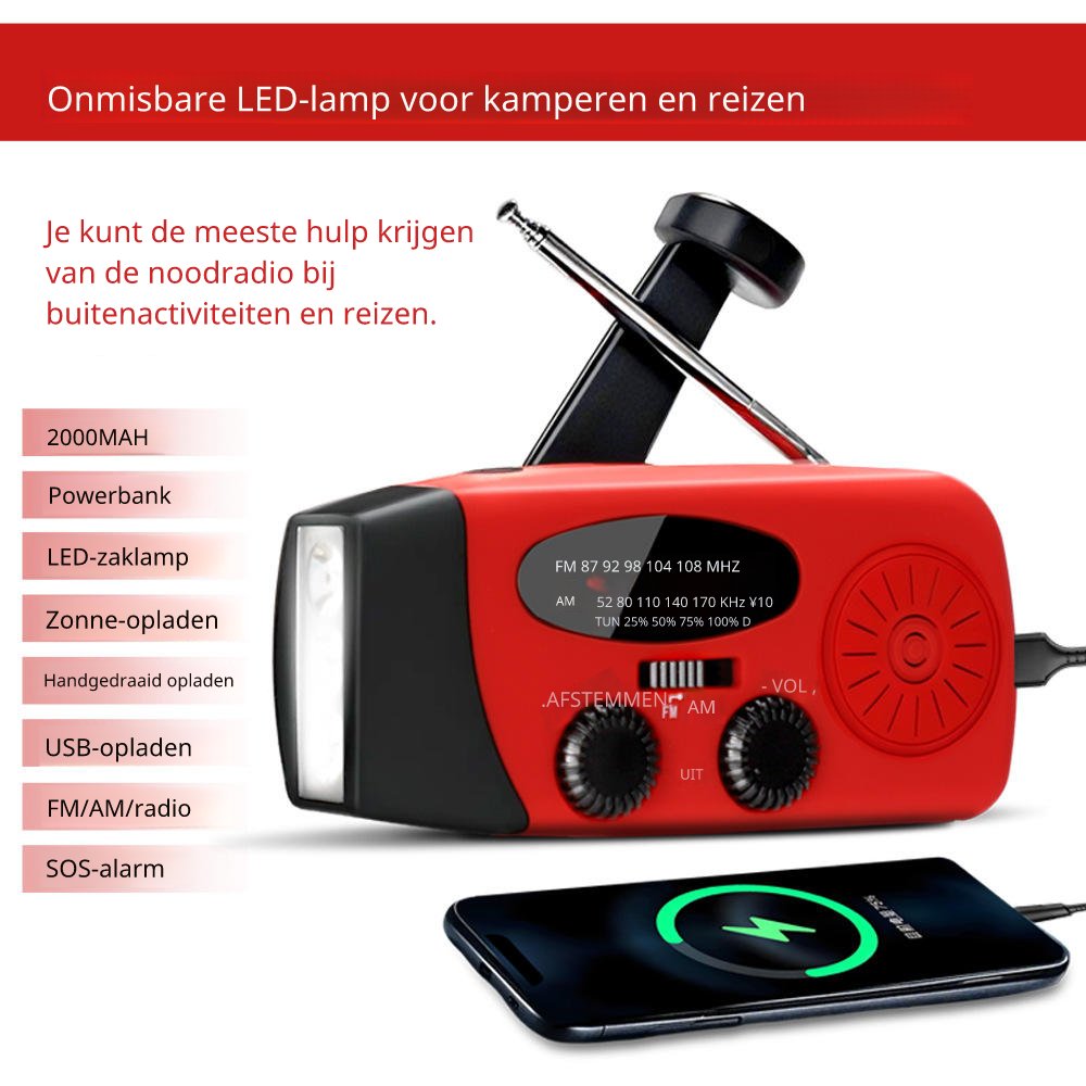 Entry-level Emergency Radio AM/FM – Compact 2,000mAh Power Bank – Solar, Dynamo & LED Flashlight