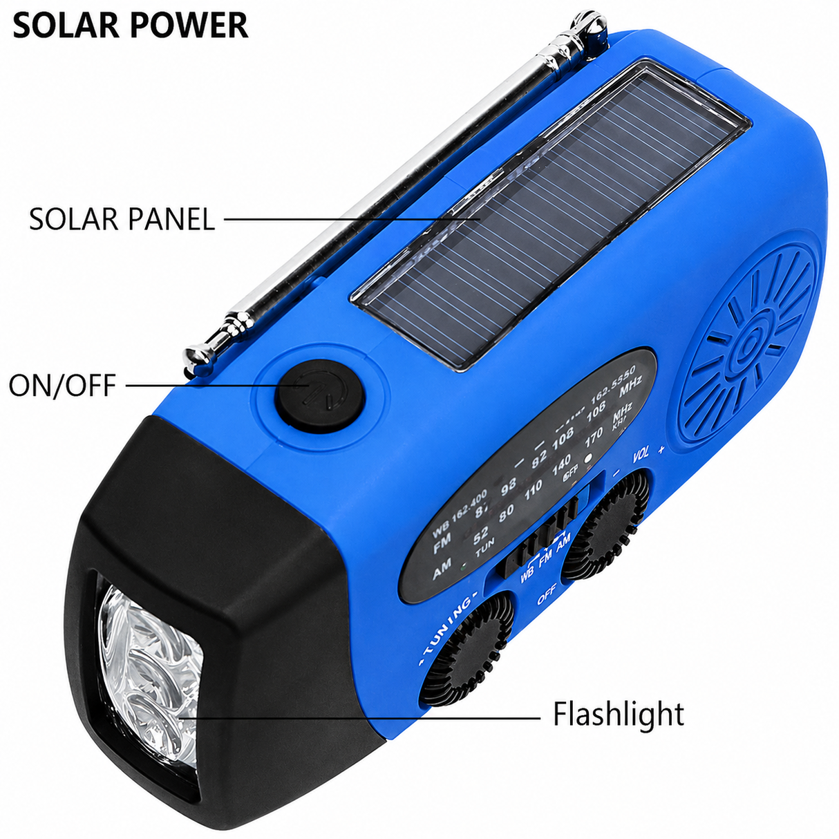 Entry-level Emergency Radio AM/FM – Compact 2,000mAh Power Bank – Solar, Dynamo & LED Flashlight