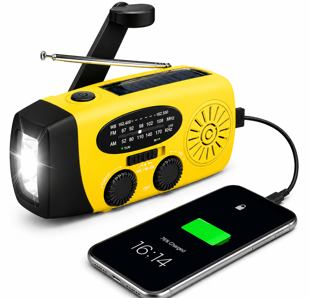 Entry-level Emergency Radio AM/FM – Compact 2,000mAh Power Bank – Solar, Dynamo & LED Flashlight