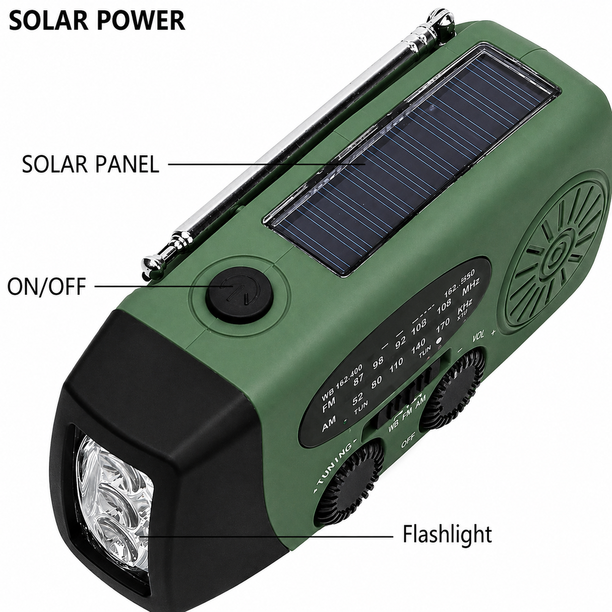 Entry-level Emergency Radio AM/FM – Compact 2,000mAh Power Bank – Solar, Dynamo & LED Flashlight