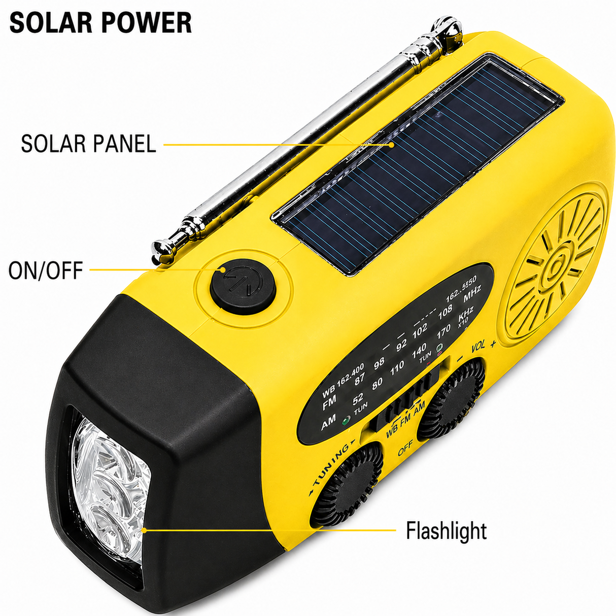 Entry-level Emergency Radio AM/FM – Compact 2,000mAh Power Bank – Solar, Dynamo & LED Flashlight