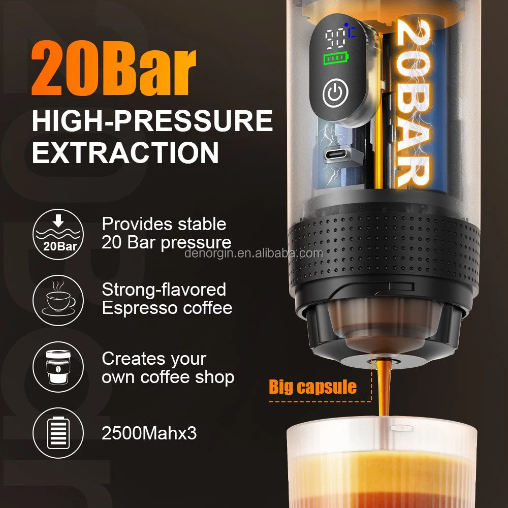 Brewezza Portable Koffiezetapparaat – Compact & Lichtgewicht – USB Oplaadbaar – Ideaal voor Reizen & Outdoor